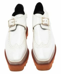 Outlet ⌛ Stella McCartney White Brogue Faux Leather Elyse Monk Platform Derby Size 37 For 👩 Women ✨ -Stella McCartney Shop luxury women stella mccartney used shoes p555236 005