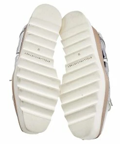 Outlet 😍 Stella McCartney Silver/White Faux Patent And Leather Elyse Star Platform Lace Up 👟 Sneakers Size 38 For 👩 Women ✔️ -Stella McCartney Shop luxury women stella mccartney used shoes p556925 006