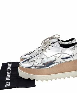 Outlet 😍 Stella McCartney Silver/White Faux Patent And Leather Elyse Star Platform Lace Up 👟 Sneakers Size 38 For 👩 Women ✔️ -Stella McCartney Shop luxury women stella mccartney used shoes p556925 008