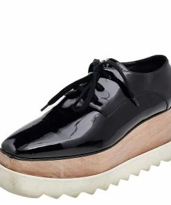 Buy 🧨 Stella McCartney Black Faux Patent Leather Elyse Platforms 👟 Sneakers Size 39 For 👩 Women ⭐