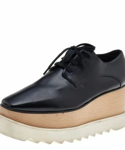 Promo 😉 Stella McCartney Black Faux Leather Elyse Platform Derby Size 37.5 For 👩 Women 🌟
