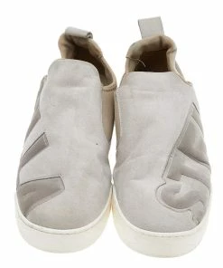 Wholesale 👏 Stella McCartney Grey Faux Suede And Velvet Logo Embossed Slip On 👟 Sneakers Size 40 For 👩 Women 💯 -Stella McCartney Shop luxury women stella mccartney used shoes p557720 004