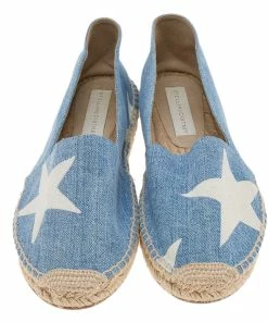Flash Sale 🎉 Stella McCartney Blue/White Star Print Denim Rocio Espadrille Flats Size 40 For 👩 Women ⌛ -Stella McCartney Shop luxury women stella mccartney used shoes p559985 004