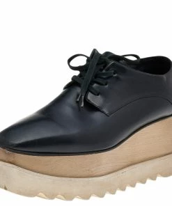 Budget ✨ Stella McCartney Black Faux Leather Elyse Platform Derby Size 39 For 👩 Women 👏