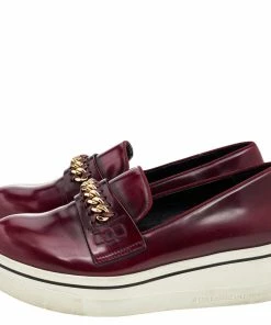 Promo 👏 Stella McCartney Burgundy Faux Leather Chain Link Platform Slip On Loafers Size 39 For 👩 Women ⭐ -Stella McCartney Shop luxury women stella mccartney used shoes p571223 001