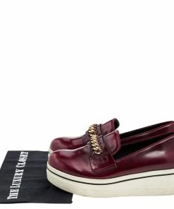 Promo 👏 Stella McCartney Burgundy Faux Leather Chain Link Platform Slip On Loafers Size 39 For 👩 Women ⭐ -Stella McCartney Shop luxury women stella mccartney used shoes p571223 002
