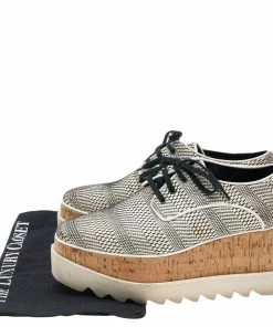 Coupon ✨ Stella McCartney Monochrome Woven Faux Leather Elyse Star Platform Lace Up Derby Size 36.5 For 👩 Women 🎉 -Stella McCartney Shop luxury women stella mccartney used shoes p572678 001