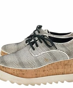 Coupon ✨ Stella McCartney Monochrome Woven Faux Leather Elyse Star Platform Lace Up Derby Size 36.5 For 👩 Women 🎉 -Stella McCartney Shop luxury women stella mccartney used shoes p572678 002