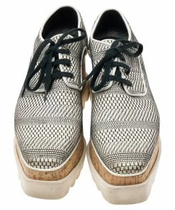Coupon ✨ Stella McCartney Monochrome Woven Faux Leather Elyse Star Platform Lace Up Derby Size 36.5 For 👩 Women 🎉 -Stella McCartney Shop luxury women stella mccartney used shoes p572678 004
