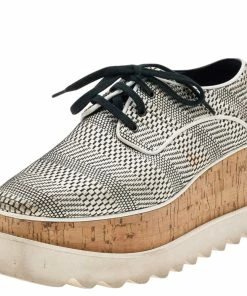 Coupon ✨ Stella McCartney Monochrome Woven Faux Leather Elyse Star Platform Lace Up Derby Size 36.5 For 👩 Women 🎉