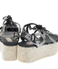 Hot Sale 😀 Stella McCartney Metallic Grey Faux Leather Hackney Platform 🩴 Sandals Size 36 For 👩 Women ❤️ -Stella McCartney Shop luxury women stella mccartney used shoes p578161 003