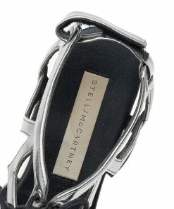 Hot Sale 😀 Stella McCartney Metallic Grey Faux Leather Hackney Platform 🩴 Sandals Size 36 For 👩 Women ❤️ -Stella McCartney Shop luxury women stella mccartney used shoes p578161 005