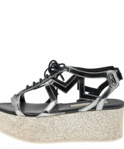 Hot Sale 😀 Stella McCartney Metallic Grey Faux Leather Hackney Platform 🩴 Sandals Size 36 For 👩 Women ❤️ -Stella McCartney Shop luxury women stella mccartney used shoes p578161 007