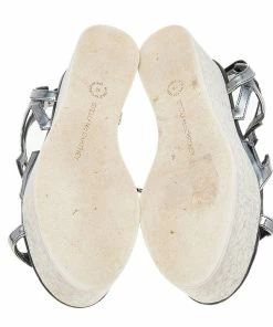 Hot Sale 😀 Stella McCartney Metallic Grey Faux Leather Hackney Platform 🩴 Sandals Size 36 For 👩 Women ❤️ -Stella McCartney Shop luxury women stella mccartney used shoes p578161 008
