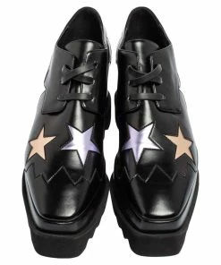 Best Pirce ✨ Stella McCartney Black Faux Leather Elyse Star Platform Lace Up 👟 Sneakers Size 39 For 👩 Women 🔔 -Stella McCartney Shop luxury women stella mccartney used shoes p582828 001