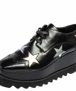 Best Pirce ✨ Stella McCartney Black Faux Leather Elyse Star Platform Lace Up 👟 Sneakers Size 39 For 👩 Women 🔔