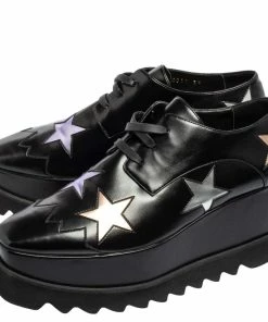Best Pirce ✨ Stella McCartney Black Faux Leather Elyse Star Platform Lace Up 👟 Sneakers Size 39 For 👩 Women 🔔 -Stella McCartney Shop luxury women stella mccartney used shoes p582828 009