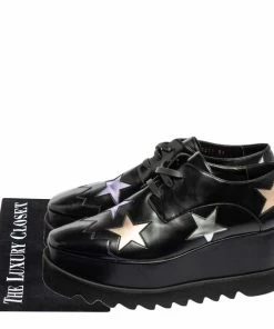 Best Pirce ✨ Stella McCartney Black Faux Leather Elyse Star Platform Lace Up 👟 Sneakers Size 39 For 👩 Women 🔔 -Stella McCartney Shop luxury women stella mccartney used shoes p582828 1643360220 010