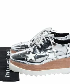 Flash Sale 😉 Stella McCartney Silver Faux Patent And Faux Leather Elyse Star Platform 👟 Sneakers Size 38.5 For 👩 Women 🥰 -Stella McCartney Shop luxury women stella mccartney used shoes p586124 001