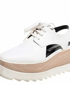 Wholesale 🔔 Stella McCartney White Faux Leather Elyse Cutout Platform Derby Size 36 For 👩 Women 🎉
