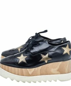 Discount 😍 Stella McCartney Black/Gold Faux Leather Elyse Star Platform Derby Size 39 For 👩 Women ✨ -Stella McCartney Shop luxury women stella mccartney used shoes p592631 009