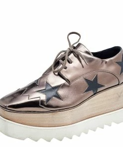 Wholesale 👏 Stella McCartney Metallic Brown/Black Faux Leather Elyse Star Platform Derby Size 38 For 👩 Women 🛒