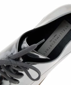 Outlet 🥰 Stella McCartney Metallic Grey Faux Patent Leather Elyse Platform 👟 Sneakers Size 36 For 👩 Women ✨ -Stella McCartney Shop luxury women stella mccartney used shoes p592746 007