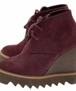 Promo 💯 Stella McCartney Burgundy Faux Suede Lace Up Wedge 🥾 Boots Size 37 For 👩 Women 🤩 -Stella McCartney Shop luxury women stella mccartney used shoes p592962 002