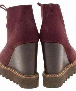 Promo 💯 Stella McCartney Burgundy Faux Suede Lace Up Wedge 🥾 Boots Size 37 For 👩 Women 🤩 -Stella McCartney Shop luxury women stella mccartney used shoes p592962 003