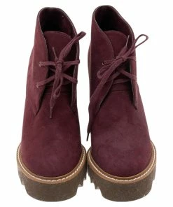 Promo 💯 Stella McCartney Burgundy Faux Suede Lace Up Wedge 🥾 Boots Size 37 For 👩 Women 🤩 -Stella McCartney Shop luxury women stella mccartney used shoes p592962 004