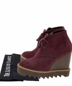 Promo 💯 Stella McCartney Burgundy Faux Suede Lace Up Wedge 🥾 Boots Size 37 For 👩 Women 🤩 -Stella McCartney Shop luxury women stella mccartney used shoes p592962 1645421365 009