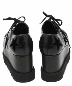 Deals ✔️ Stella McCartney Black Faux Leather And Velvet Elyse Star Platform Derby Size 36 For 👩 Women 🎁 -Stella McCartney Shop luxury women stella mccartney used shoes p593998 002