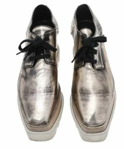Coupon 🧨 Stella McCartney Metallic Two Tone Faux Leather Elyse Lace Up Derby Size 36 For 👩 Women 😀 -Stella McCartney Shop luxury women stella mccartney used shoes p594011 004