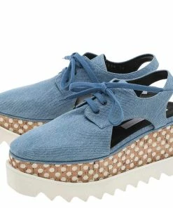 Cheap 🛒 Stella McCartney Blue Cut Out Denim Elyse Platform Slingback Derby Size 36 For 👩 Women 👍 -Stella McCartney Shop luxury women stella mccartney used shoes p594029 009