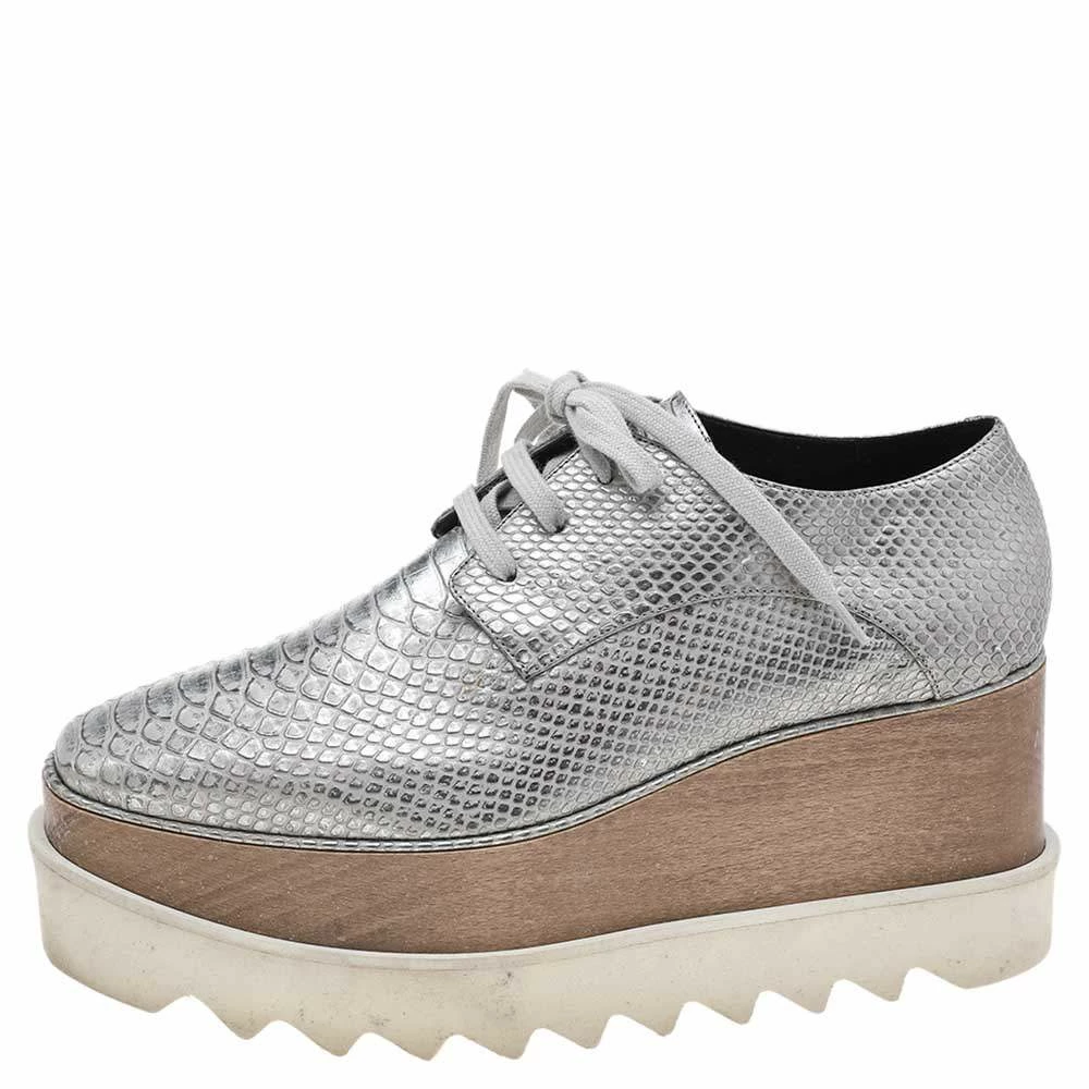 Brand new 😉 Stella McCartney Metallic Silver Faux Python Embossed Leather Elyse Platform Derby Size 36 For 👩 Women 😀 4 Brand new 😉 Stella McCartney Metallic Silver Faux Python Embossed Leather Elyse Platform Derby Size 36 For 👩 Women 😀 - Image 2