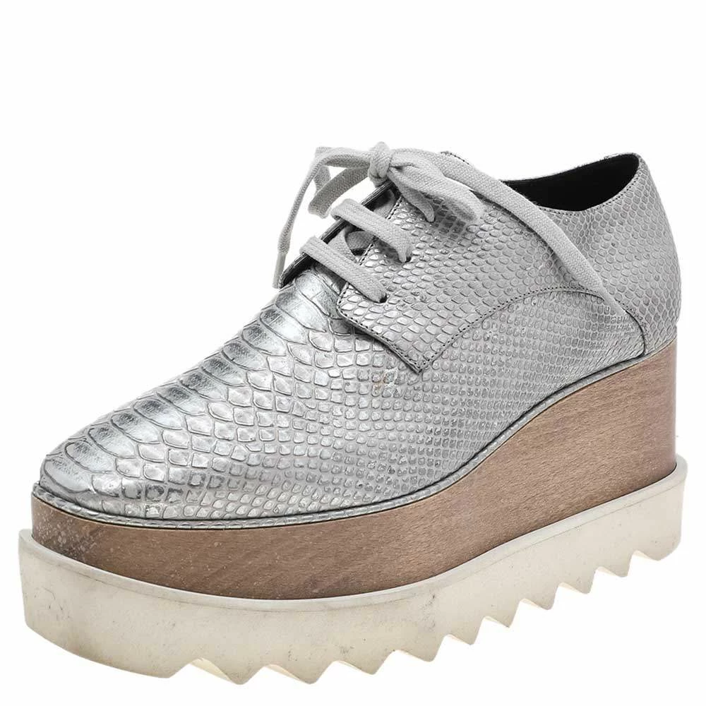 Brand new 😉 Stella McCartney Metallic Silver Faux Python Embossed Leather Elyse Platform Derby Size 36 For 👩 Women 😀 3 Brand new 😉 Stella McCartney Metallic Silver Faux Python Embossed Leather Elyse Platform Derby Size 36 For 👩 Women 😀