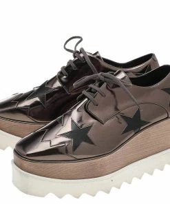Top 10 ⌛ Stella McCartney Metallic Brown Faux Leather Elyse Star Platform Lace Up Derby Size 36 For 👩 Women ⭐ -Stella McCartney Shop luxury women stella mccartney used shoes p594059 008
