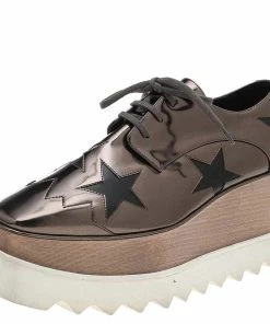 Top 10 ⌛ Stella McCartney Metallic Brown Faux Leather Elyse Star Platform Lace Up Derby Size 36 For 👩 Women ⭐