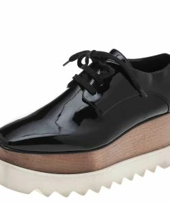 Buy ✨ Stella McCartney Black Faux Patent Leather Elyse Platform Lace Up Derby Size 36 For 👩 Women ❤️