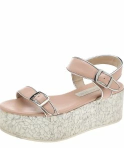 Cheapest 🛒 Stella McCartney Beige Faux Leather Geena Marble Wedge Platform 🩴 Sandals Size 36 For 👩 Women ✨
