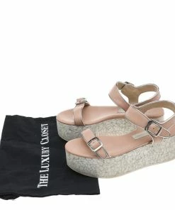Cheapest 🛒 Stella McCartney Beige Faux Leather Geena Marble Wedge Platform 🩴 Sandals Size 36 For 👩 Women ✨ -Stella McCartney Shop luxury women stella mccartney used shoes p594063 007