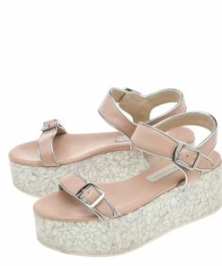 Cheapest 🛒 Stella McCartney Beige Faux Leather Geena Marble Wedge Platform 🩴 Sandals Size 36 For 👩 Women ✨ -Stella McCartney Shop luxury women stella mccartney used shoes p594063 008