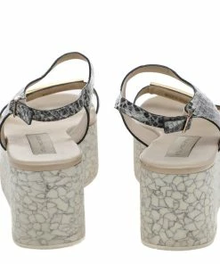 Brand new 🔥 Stella McCartney Black/White Faux Python Leather Geena Marble Wedge Platform 🩴 Sandals Size 36 For 👩 Women 👏 -Stella McCartney Shop luxury women stella mccartney used shoes p594072 001