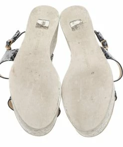 Brand new 🔥 Stella McCartney Black/White Faux Python Leather Geena Marble Wedge Platform 🩴 Sandals Size 36 For 👩 Women 👏 -Stella McCartney Shop luxury women stella mccartney used shoes p594072 002
