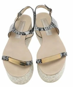 Brand new 🔥 Stella McCartney Black/White Faux Python Leather Geena Marble Wedge Platform 🩴 Sandals Size 36 For 👩 Women 👏 -Stella McCartney Shop luxury women stella mccartney used shoes p594072 003