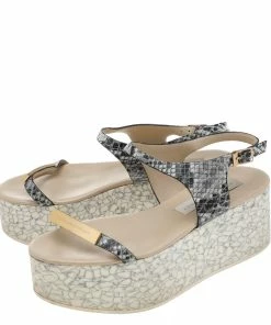 Brand new 🔥 Stella McCartney Black/White Faux Python Leather Geena Marble Wedge Platform 🩴 Sandals Size 36 For 👩 Women 👏 -Stella McCartney Shop luxury women stella mccartney used shoes p594072 004