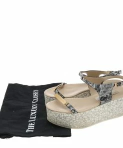 Brand new 🔥 Stella McCartney Black/White Faux Python Leather Geena Marble Wedge Platform 🩴 Sandals Size 36 For 👩 Women 👏 -Stella McCartney Shop luxury women stella mccartney used shoes p594072 006
