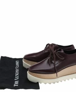 Cheapest 🛒 Stella McCartney Burgundy Faux Leather Elyse Platform Lace Up Derby Size 38 For 👩 Women ❤️ -Stella McCartney Shop luxury women stella mccartney used shoes p596834 001