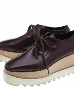 Cheapest 🛒 Stella McCartney Burgundy Faux Leather Elyse Platform Lace Up Derby Size 38 For 👩 Women ❤️ -Stella McCartney Shop luxury women stella mccartney used shoes p596834 002