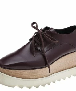 Cheapest 🛒 Stella McCartney Burgundy Faux Leather Elyse Platform Lace Up Derby Size 38 For 👩 Women ❤️